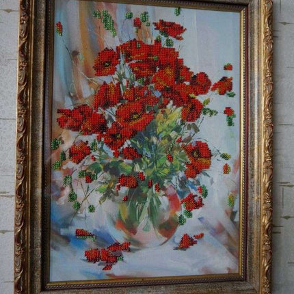 DIY Bead Embroidery Kit "Poppies" 10.0"x13.8" / 25.5x35.0 cm