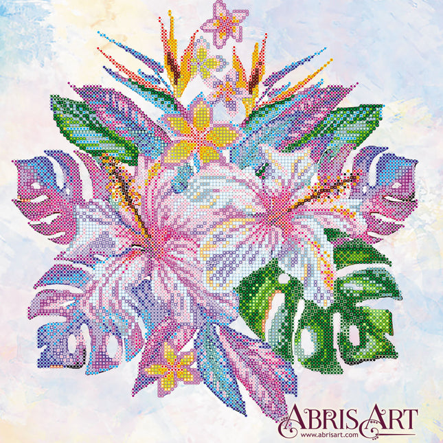 Canvas for bead embroidery "Tropical flowers" 11.8"x11.8" / 30.0x30.0 cm