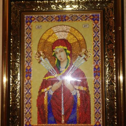 DIY Bead Embroidery Kit "Icon of the Mother of «Seven Arrows»" 7.5"x11.4" / 19.0x29.0 cm