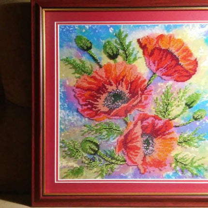 Canvas for bead embroidery "Watercolor poppies" 11.8"x11.8" / 30.0x30.0 cm