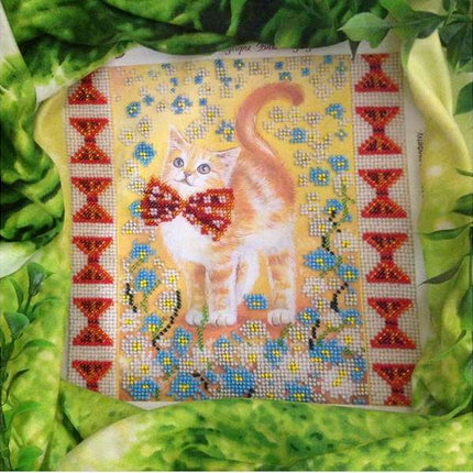 Canvas for bead embroidery "Sunny Kitten" 7.9"x7.9" / 20.0x20.0 cm