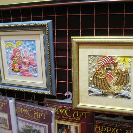 DIY Bead Embroidery Kit "Knitting bunnies"  5.9"x5.9" / 15.0x15.0 cm