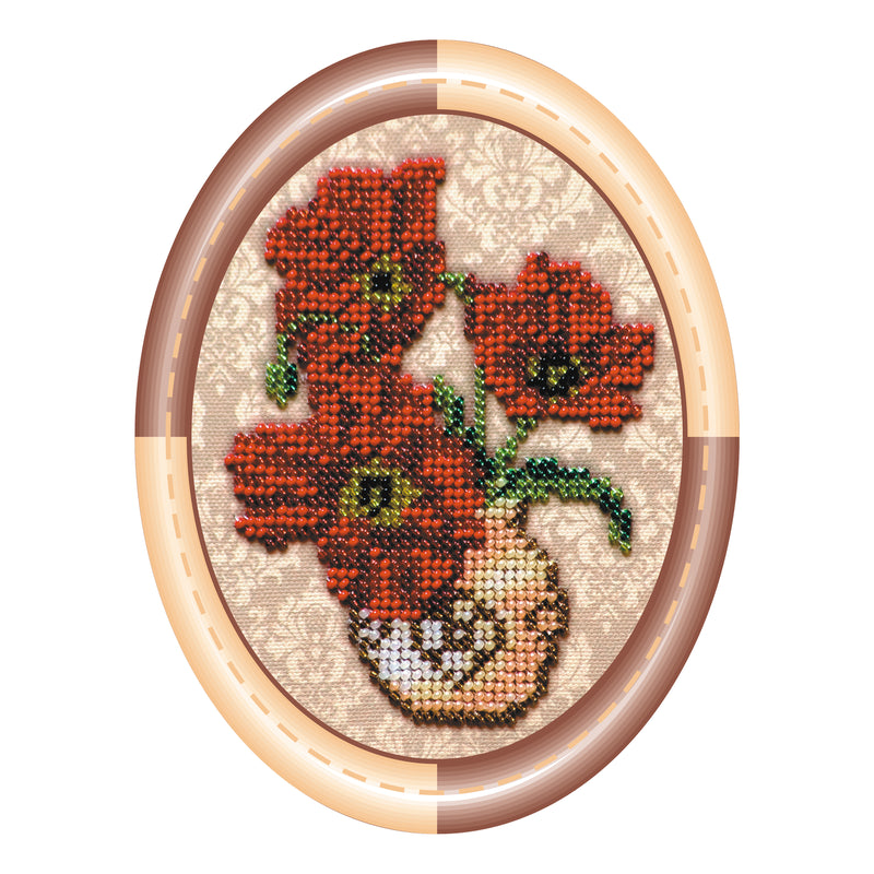 DIY Bead Embroidery Kit "Vase with poppies"  4.5"x5.5" / 11.5x14.0 cm