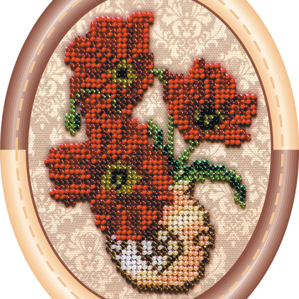 DIY Bead Embroidery Kit "Vase with poppies"  4.5"x5.5" / 11.5x14.0 cm