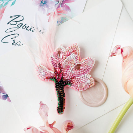 Beadwork kit for creating brooch "Delicate magnolia"