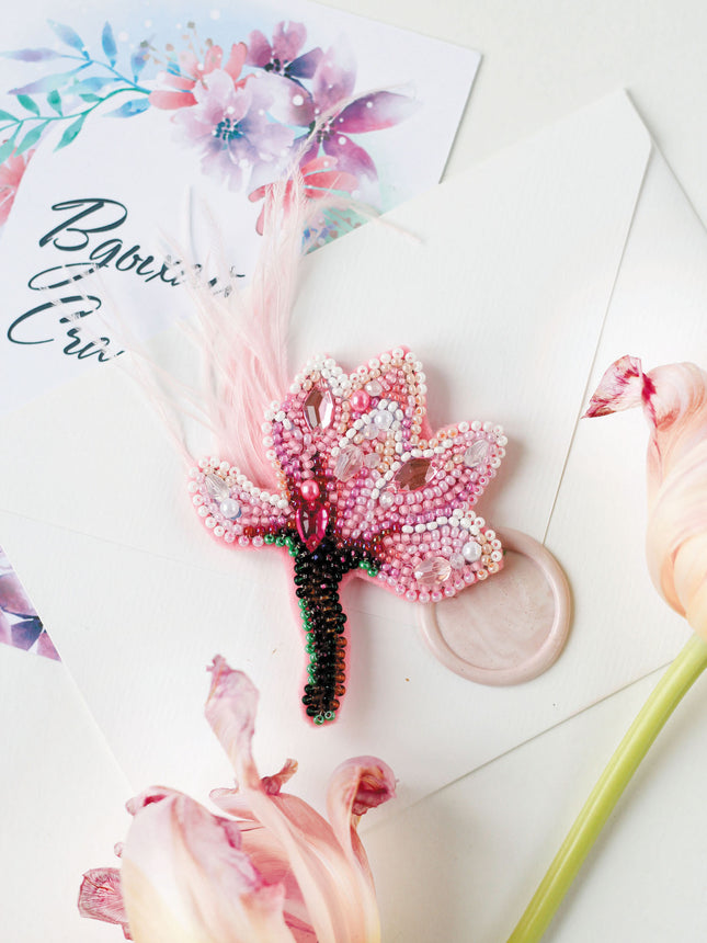 Beadwork kit for creating brooch "Delicate magnolia"
