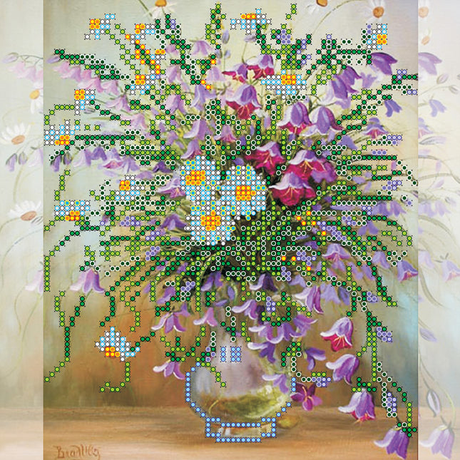 Canvas for bead embroidery "Bluebells" 7.9"x7.9" / 20.0x20.0 cm
