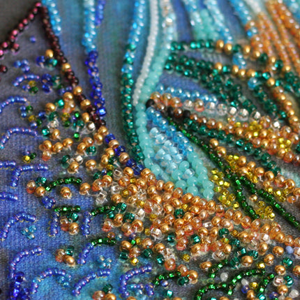 DIY Bead Embroidery Kit "Blue gold" 10.6"x15.4" / 27.0x39.0 cm