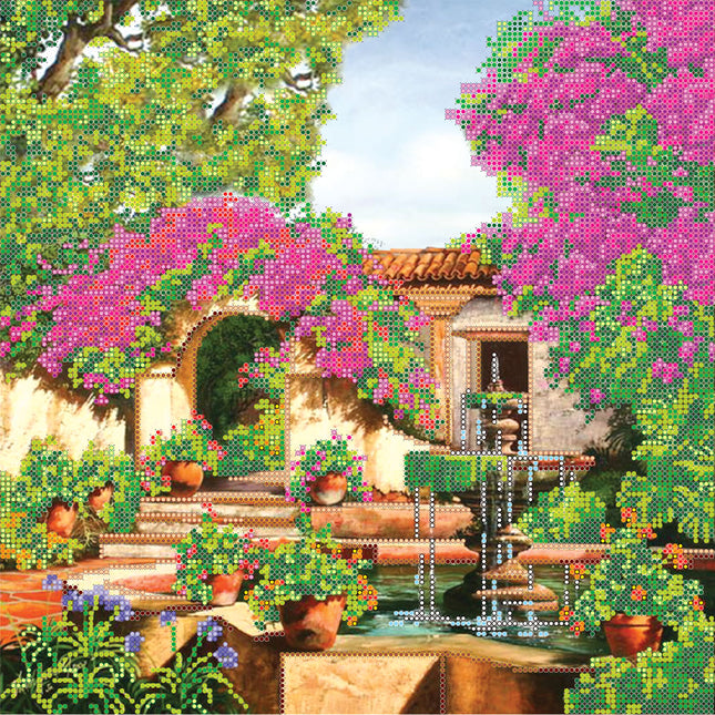Canvas for bead embroidery "Patio Garden" 11.8"x11.8" / 30.0x30.0 cm