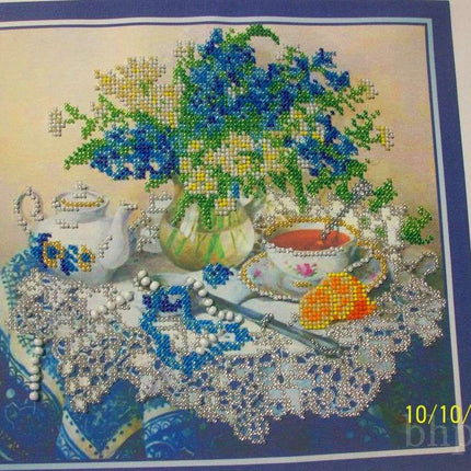 DIY Bead Embroidery Kit "Forget-me-nots" 10.2"x9.8" / 26.0x25.0 cm