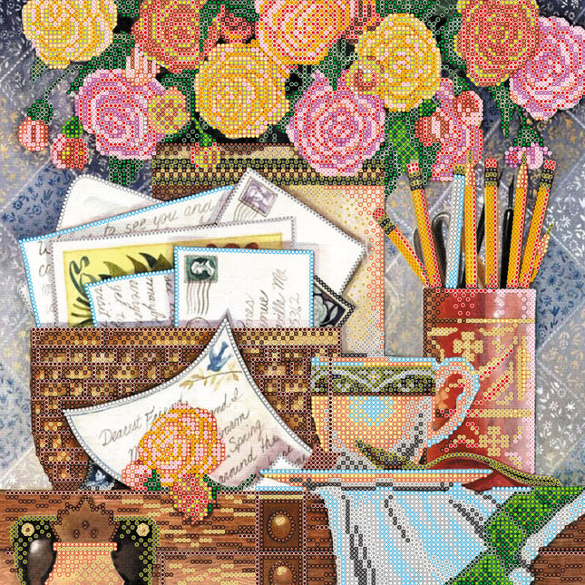 Canvas for bead embroidery "Rustle of letters" 11.8"x11.8" / 30.0x30.0 cm