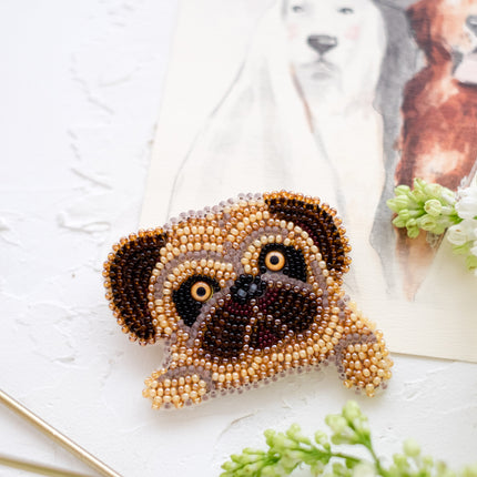 Beadwork kit for creating brooch "Pug"