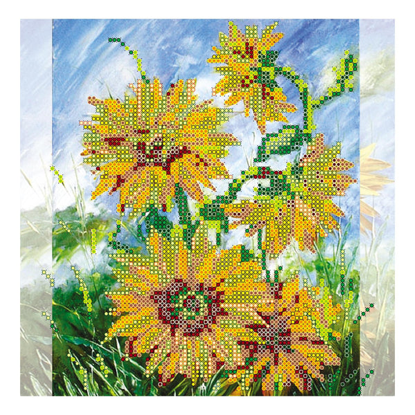 Canvas for bead embroidery "Sunny Flowers" 7.9"x7.9" / 20.0x20.0 cm