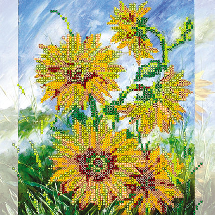 Canvas for bead embroidery "Sunny Flowers" 7.9"x7.9" / 20.0x20.0 cm