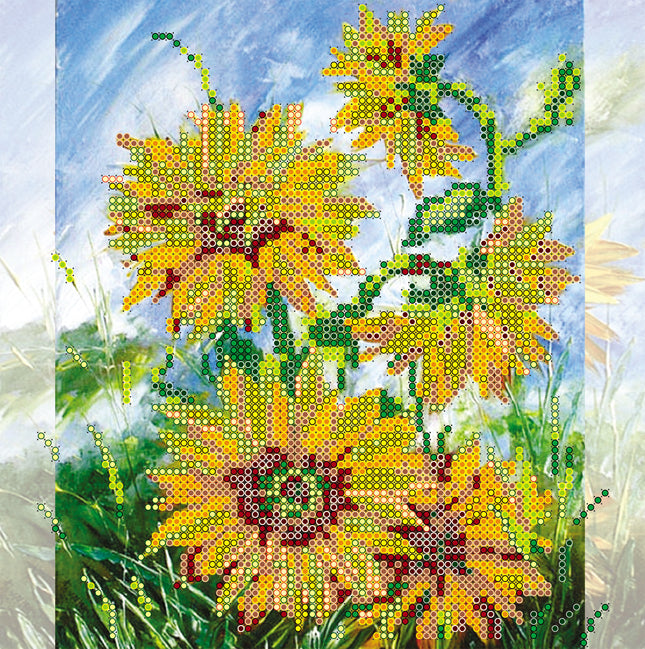 Canvas for bead embroidery "Sunny Flowers" 7.9"x7.9" / 20.0x20.0 cm