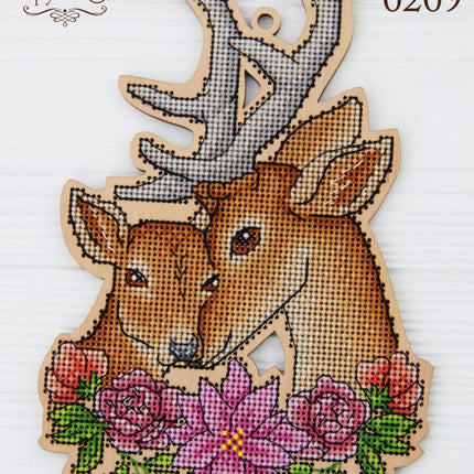 DIY Cross stitch kit on wood "Deer" 4.9x7.1 in / 12.5x18.0 cm