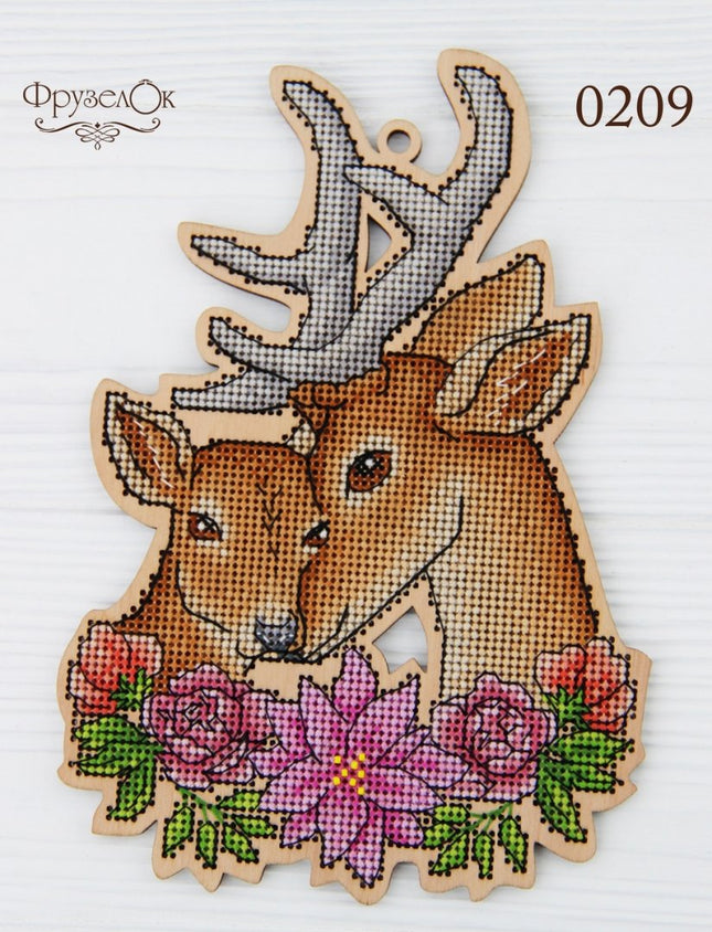 DIY Cross stitch kit on wood "Deer" 4.9x7.1 in / 12.5x18.0 cm