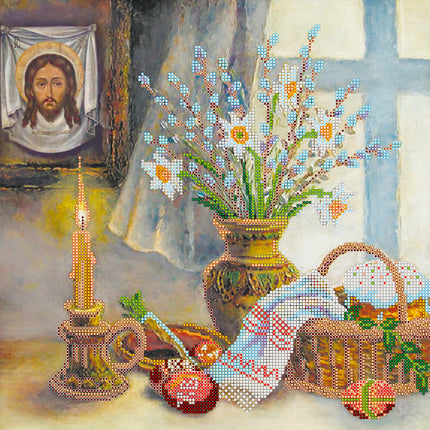 Canvas for bead embroidery "Easter story-2" 11.8"x11.8" / 30.0x30.0 cm