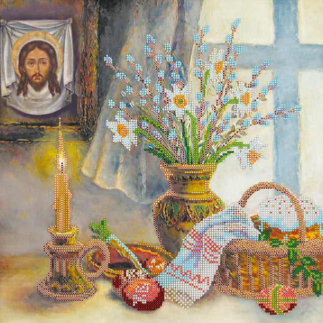 Canvas for bead embroidery "Easter story-2" 11.8"x11.8" / 30.0x30.0 cm