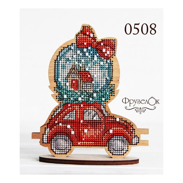 DIY Cross stitch kit on wood "Car" 4.7x3.9 in / 12.0x10.0 cm