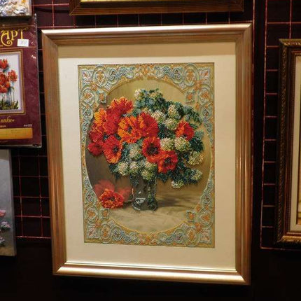 DIY Bead Embroidery Kit "Poppies and buldenezh" 12.2"x16.5" / 31.0x42.0 cm