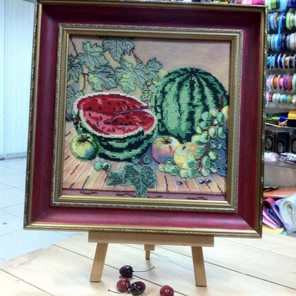 Canvas for bead embroidery "Red-ripe melon" 11.8"x11.8" / 30.0x30.0 cm