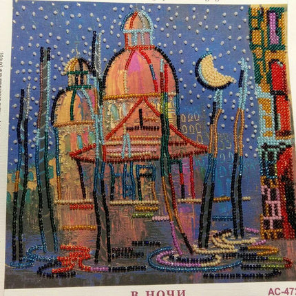 Canvas for bead embroidery "In the night" 7.9"x7.9" / 20.0x20.0 cm