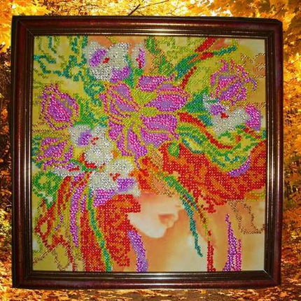 Canvas for bead embroidery "Autumn Girl" 7.9"x7.9" / 20.0x20.0 cm