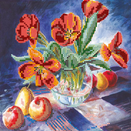Canvas for bead embroidery "Tulips still-life" 7.9"x7.9" / 20.0x20.0 cm