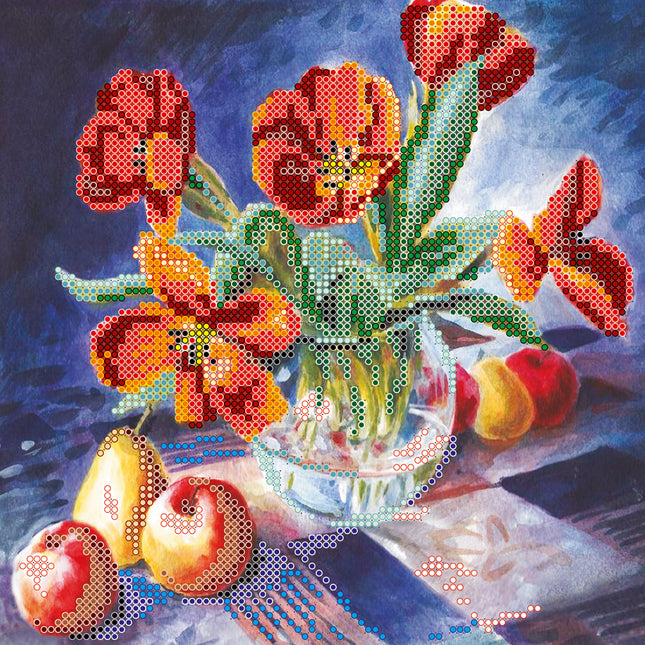 Canvas for bead embroidery "Tulips still-life" 7.9"x7.9" / 20.0x20.0 cm