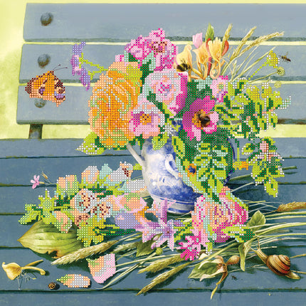 Canvas for bead embroidery "On a bench" 11.8"x11.8" / 30.0x30.0 cm