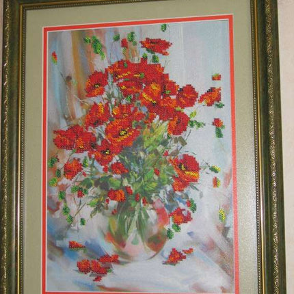 DIY Bead Embroidery Kit "Poppies" 10.0"x13.8" / 25.5x35.0 cm