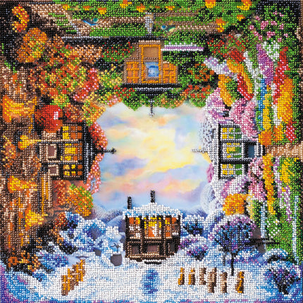 DIY Bead Embroidery Kit "seasons" 11.8"x11.8" / 30.0x30.0 cm