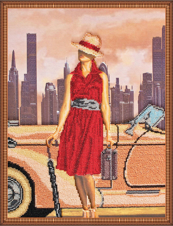 DIY Bead Embroidery Kit "Retro travel – 3" 11.8"x15.2" / 30.0x38.5 cm