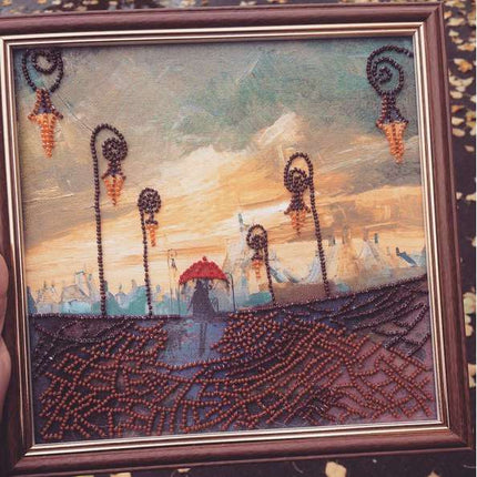 Canvas for bead embroidery "Under the umbrella" 7.9"x7.9" / 20.0x20.0 cm