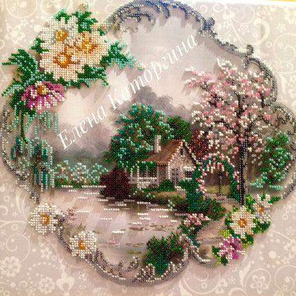 DIY Bead Embroidery Kit "Afloat house" 12.6"x11.8" / 32.0x30.0 cm