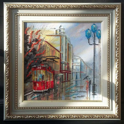 Canvas for bead embroidery "Rainy Evening" 7.9"x7.9" / 20.0x20.0 cm