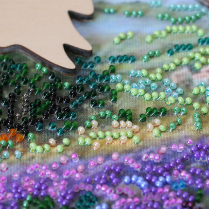 DIY Bead Embroidery Kit with decorative wooden frame "Fields of Provence" 11.7"x11.7" / 29.7x29.7 cm
