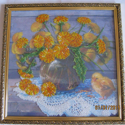 Canvas for bead embroidery "Golden Wonder" 11.8"x11.8" / 30.0x30.0 cm