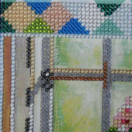 DIY Bead Embroidery Kit "s Hydrangea at window" 8.7"x8.7" / 22.0x22.0 cm