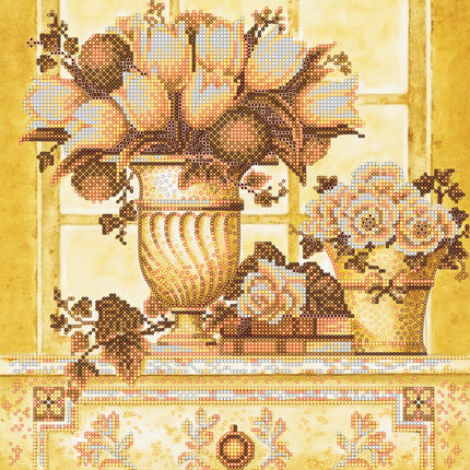 Canvas for bead embroidery "Straw-coloured fiowers" 11.8"x11.8" / 30.0x30.0 cm