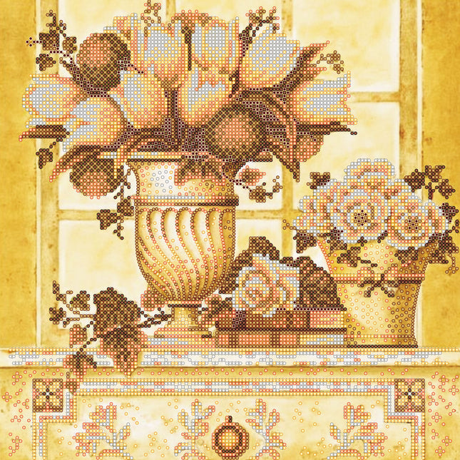 Canvas for bead embroidery "Straw-coloured fiowers" 11.8"x11.8" / 30.0x30.0 cm