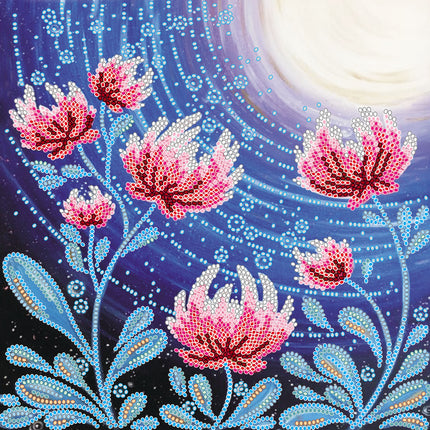 Canvas for bead embroidery "Flowers under the moon" 7.9"x7.9" / 20.0x20.0 cm