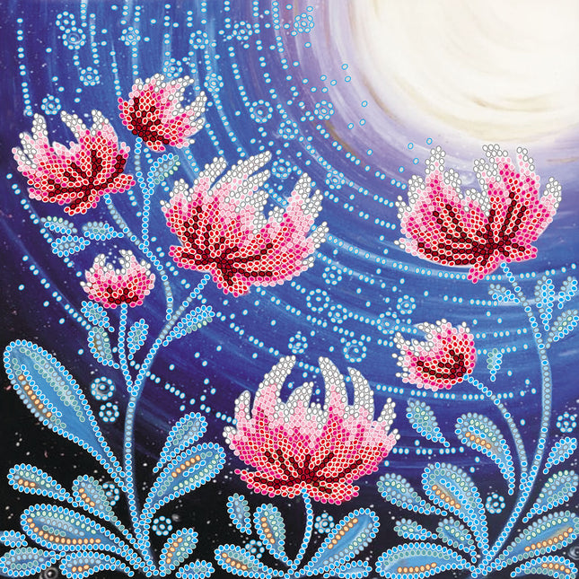 Canvas for bead embroidery "Flowers under the moon" 7.9"x7.9" / 20.0x20.0 cm