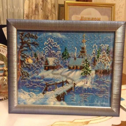 DIY Bead Embroidery Kit "Country evenings" 9.8"x7.9" / 25.0x20.0 cm
