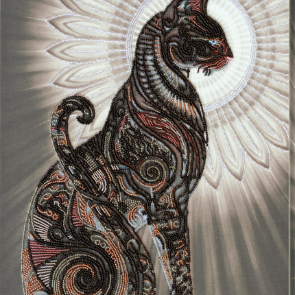 DIY Bead Embroidery Kit "Bast in the night" 12.2"x18.5" / 31.0x47.0 cm