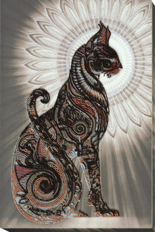 DIY Bead Embroidery Kit "Bast in the night" 12.2"x18.5" / 31.0x47.0 cm