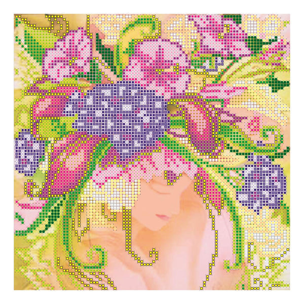 Canvas for bead embroidery "Summer Girl" 7.9"x7.9" / 20.0x20.0 cm