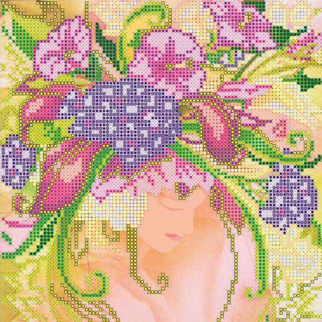 Canvas for bead embroidery "Summer Girl" 7.9"x7.9" / 20.0x20.0 cm