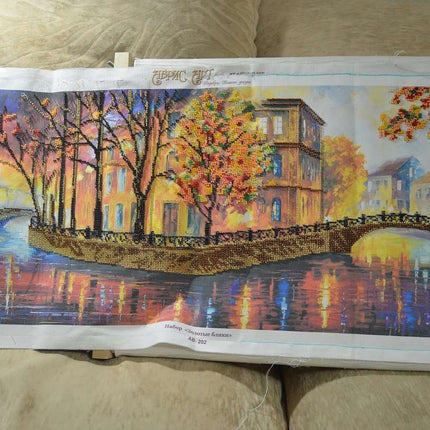 DIY Bead Embroidery Kit "Gold reflections" 31.5"x11.8" / 80.0x30.0 cm